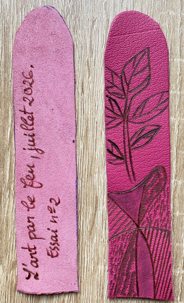 essai pyrogravure sur cuir